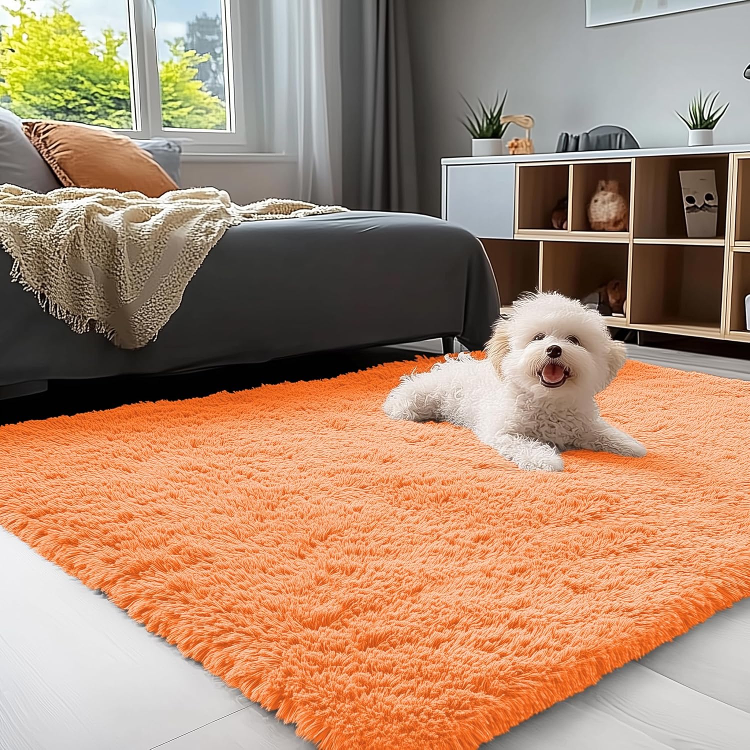OLANLY Soft Fluffy 3x5 Machine Washable Bedside Rug - Perfect for Kids' Rooms & Home Decor | Orange