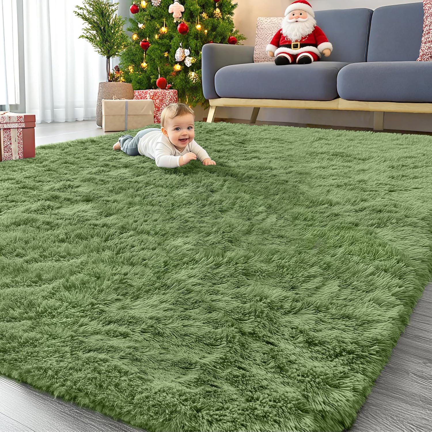 OLANLY Large Area Rug - Soft Fluffy Shaggy Indoor Carpet for Living Room & Bedroom | 9x12, Green