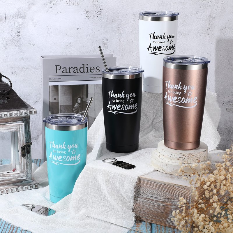Sieral 16 Pieces Thank You for Being Awesome Tumbler, Thank You Supplies for Women Men 20oz Insulated Stainless Steel Travel Tumbler with Lid and Straw Appreciation Gift with Keychain (Classic Color)
