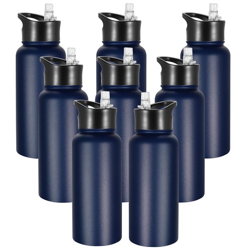 VEGOND 32 oz Insulated Water Bottle Bulk Stainless Steel Metal Water Bottles with Leak Proof Straw Lid & Spout Lid, Wide Mouth Double Walled Vacuum Travel Sports Bottle, 8 Pack