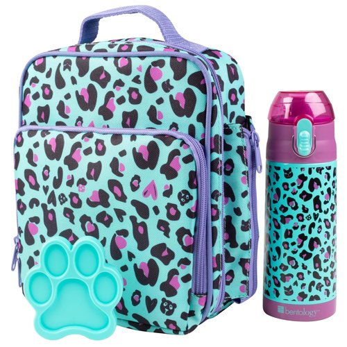 Bentology Insulated Lunchbox Kit w Reusable Stainless Steel Water Bottle & Freezer Hard Ice Pack- Kids Mini Cooler Thermal Tote, Easy to Clean Water-Resistant Bag- Back to School Work Picnic Essential