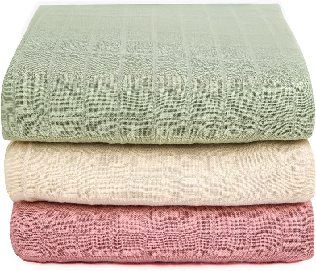 Organic Muslin Swaddle Blankets - 100% Organic Cotton Baby Wraps | Soft, Breathable & Skin-Friendly | 3-Pack, Large 47 x 47 Inches