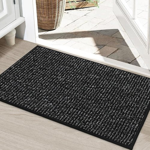 BEQHAUSE Dirt Trapper Door Mat - Non-Slip, Washable, Dirt Resistant | 24" x 36", Black Entryway Mat