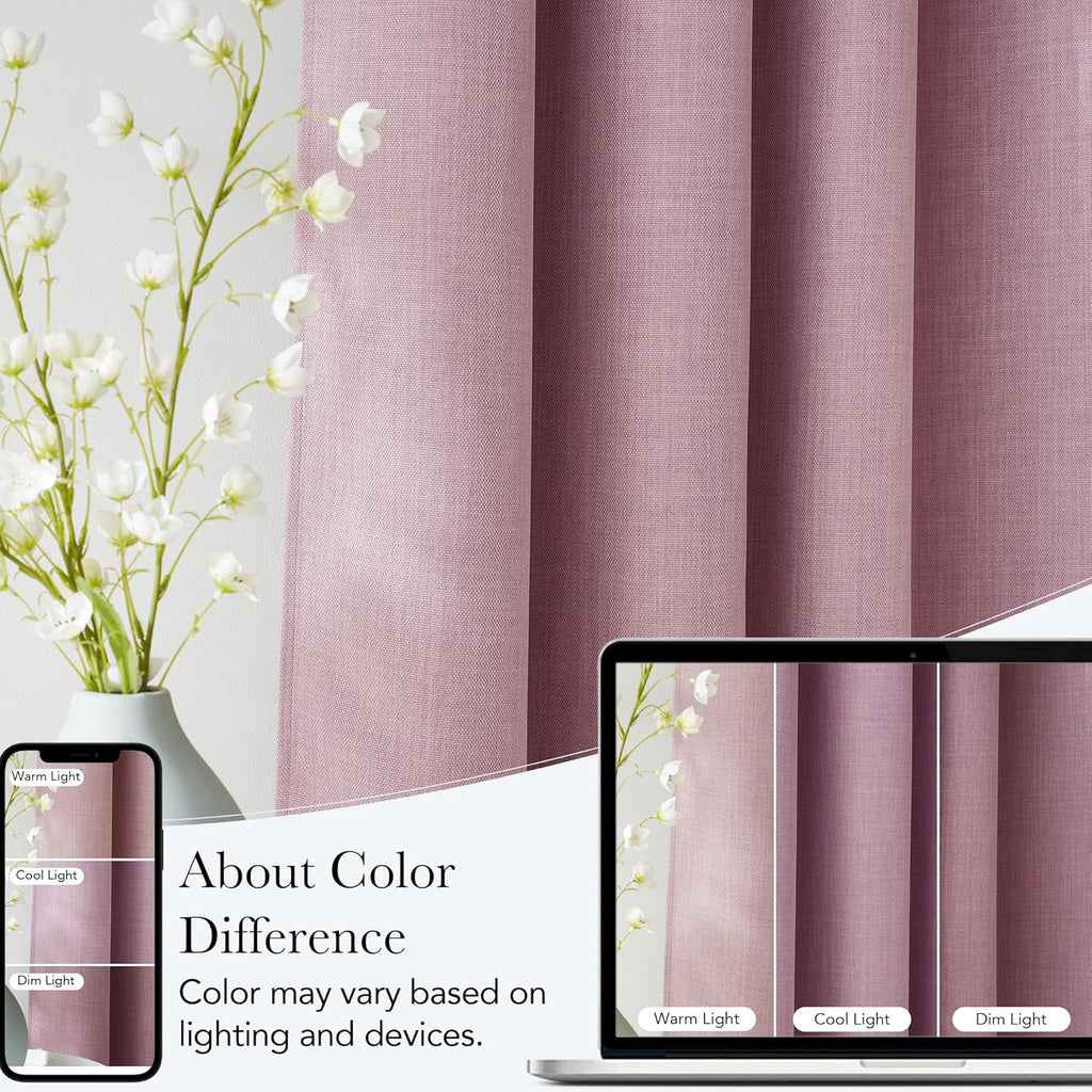 NICETOWN Blackout Curtains - Short Faux Linen Privacy Panels for Living Room & Bedroom | 63 Inches Long, Pink
