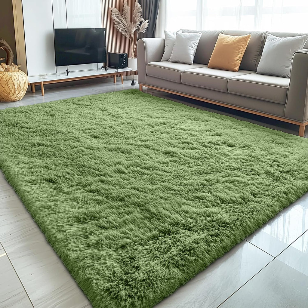 OLANLY 5x7 Large Area Rug - Soft Fluffy Shaggy Carpet for Living Room & Bedroom | Green Indoor Decor