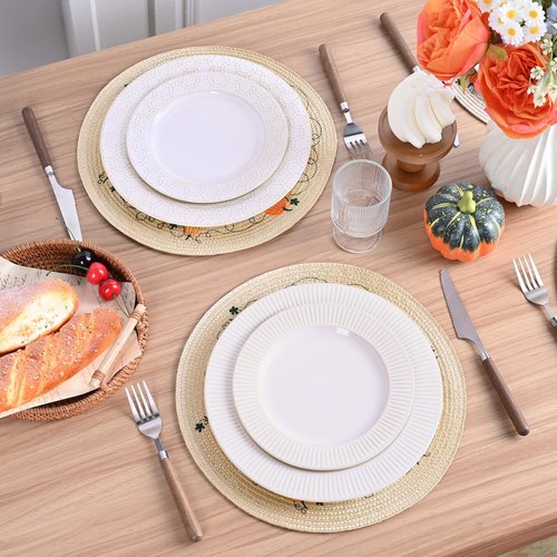 Feuille Round Fall Placemats Set of 4 PP Pumpkin Placemats for Dining Table Thanksgiving Harvest Placemats Perfect for Autumn Decorations