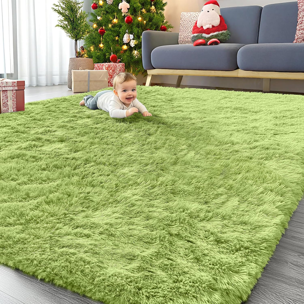 OLANLY Large Area Rug - Soft Fluffy Shaggy Indoor Carpet for Living Room & Bedroom | Grass Green 9x12