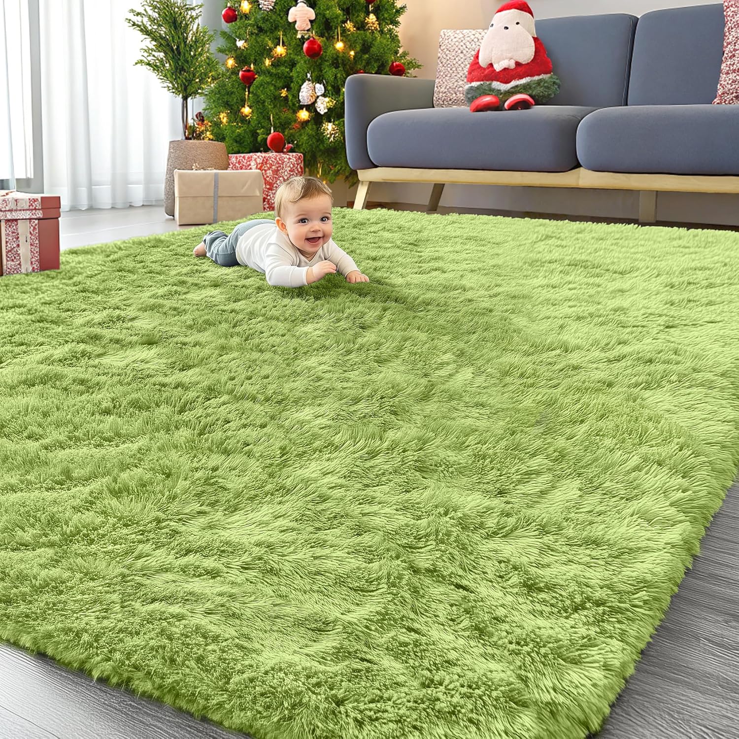 OLANLY Large Area Rug - Soft Fluffy Shaggy Indoor Carpet for Living Room & Bedroom | Grass Green 9x12