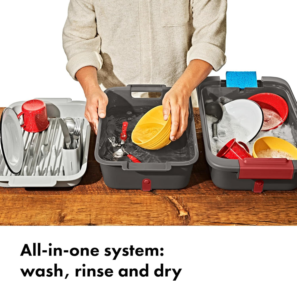 OXO Outdoor Wash, Dry & Stow System - Efficient Portable Cleaning Solution for Camping & Travel