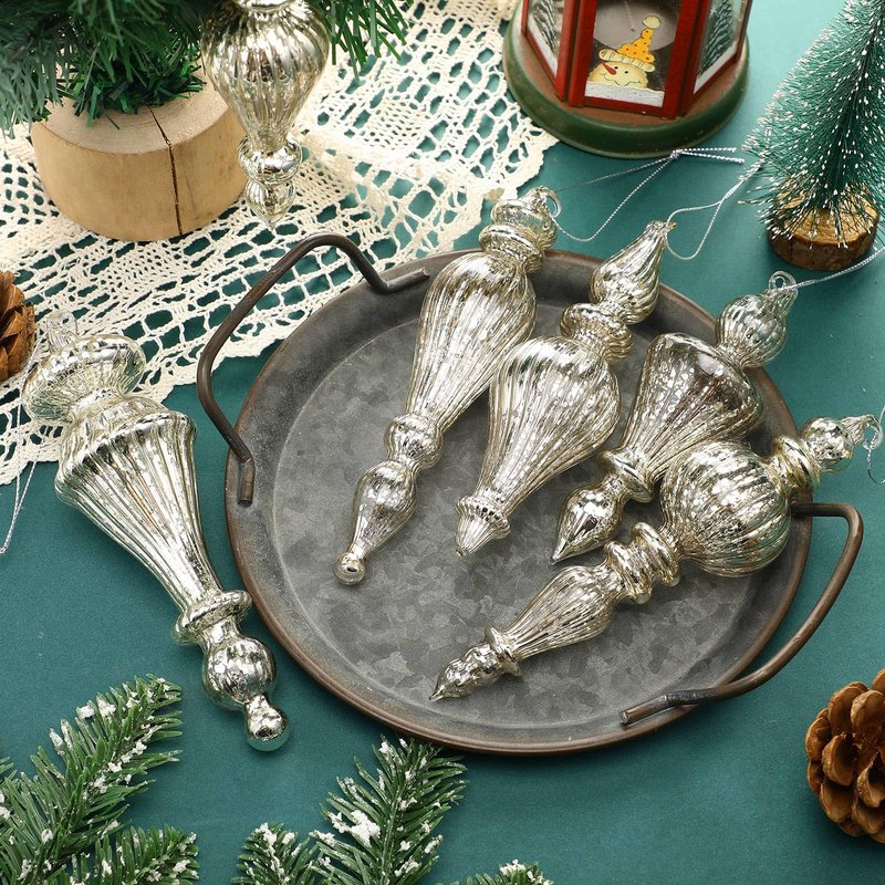 Suttmin 12 Pcs Crystal Glass Finial Christmas Ornaments Large Hanging Christmas Finials Hanging Christmas Tree Decorations for Xmas Tree Decoration Holiday Decor (Silver)