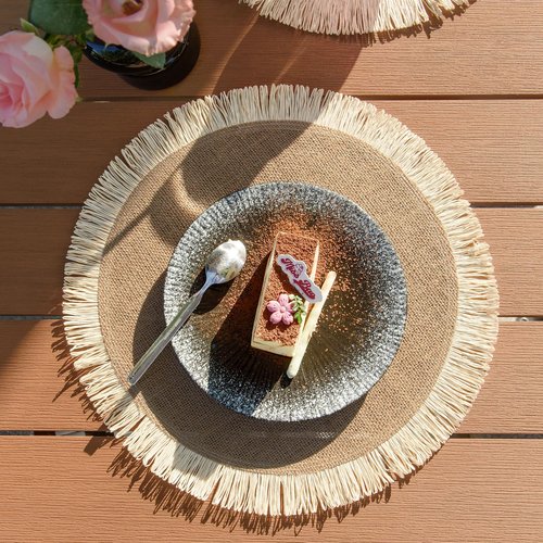 Round Burlap Placemats Set of 12 Jute Rustic Place Mats for Dining Tables Heat Resistant Natural Farmhouse Table Mats Decor for Thanksgiving (Sun Flower)
