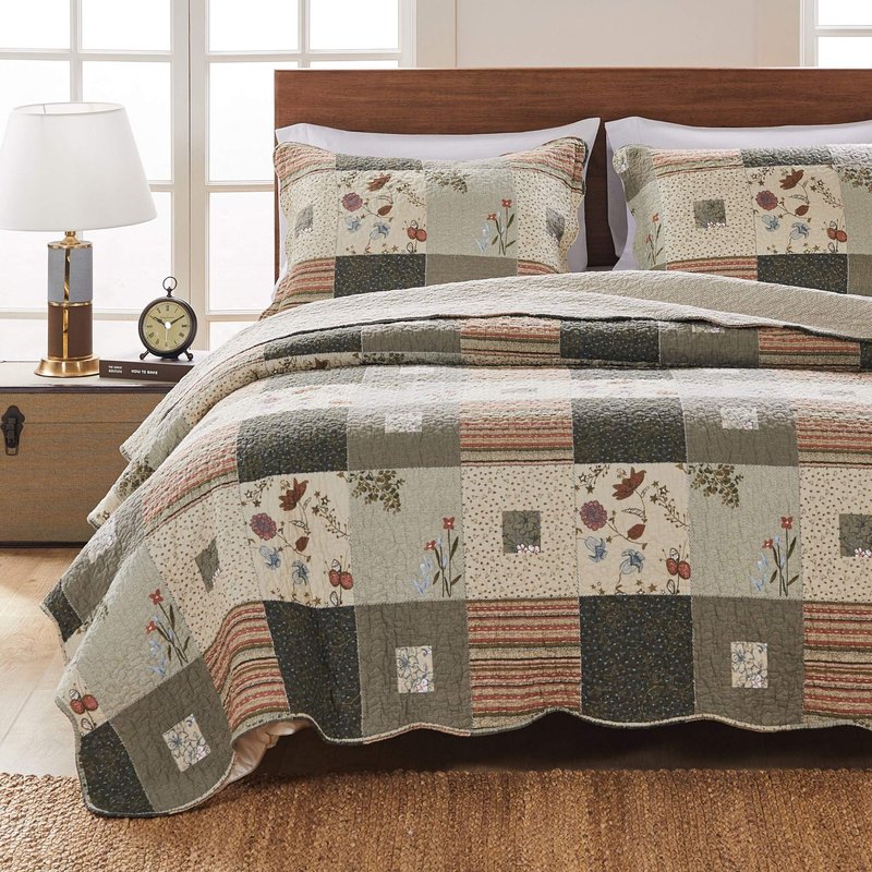 Greenland Home Sedona 100% Cotton Quilt Set, Twin (2 Piece), Gray