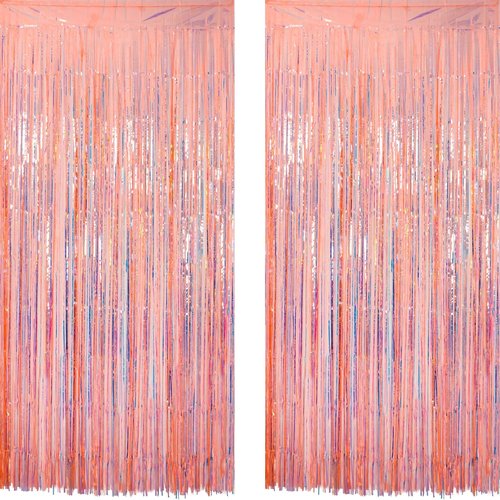 GREATRIL Iridescent Orange Tinsel Foil Fringe Curtain - Perfect Birthday Party Backdrop | 3.2 x 6.5 ft (2 Packs)