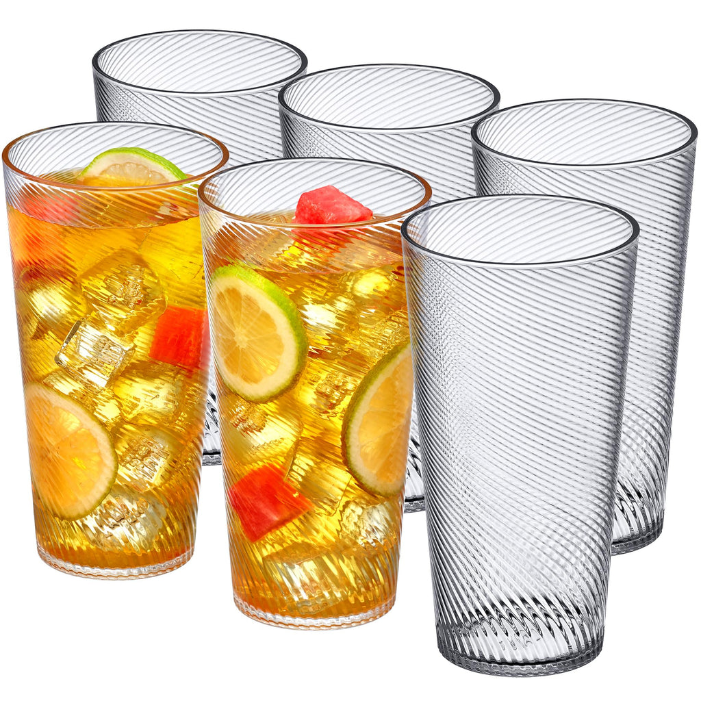 Amazing Abby - Breeze - 30-Ounce Plastic Tumblers (Set of 6), Iced-Tea Drinking Glasses, All-Clear Reusable Cups, Stackable, BPA-Free, Shatter-Proof, Dishwasher-Safe