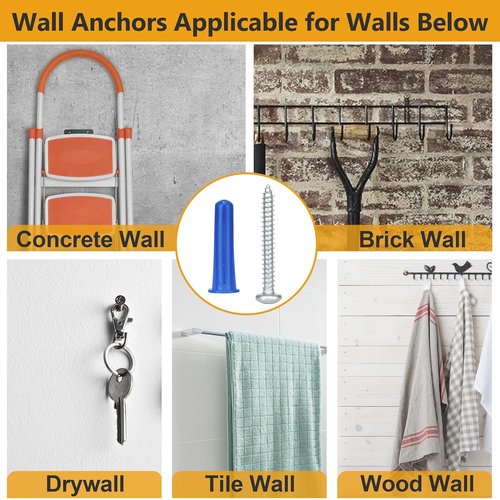 KURUI Wall Anchors & Screws Kit - 200PCs Concrete & Drywall Anchors with Drill Bit | 100 Brick Anchors