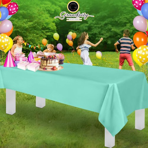 Grandipity Disposable Aqua Plastic Tablecloths - Premium 54" x 108" for 6ft to 8ft Rectangle Tables (6 Pack)