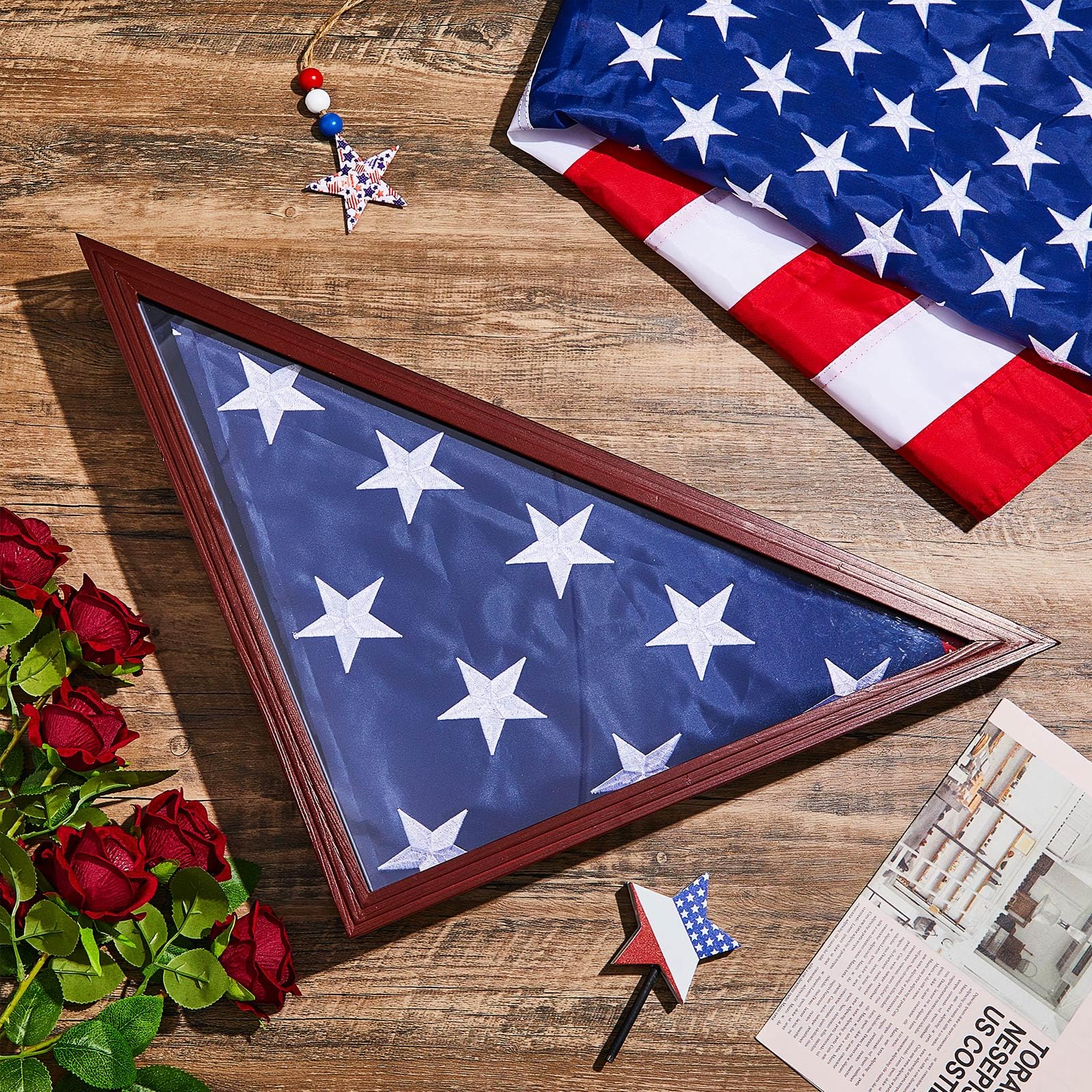 Mindsoft Flag Case for Burial with Folded Memorial American Stars Flag 5 x 9. 5 ft, Display Shadow Box for Military Veterans Funeral