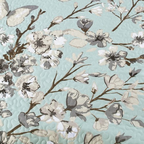 The Lakeside Collection Embroidered Cherry Blossom Quilt Set with Shams - King - 3 Pieces