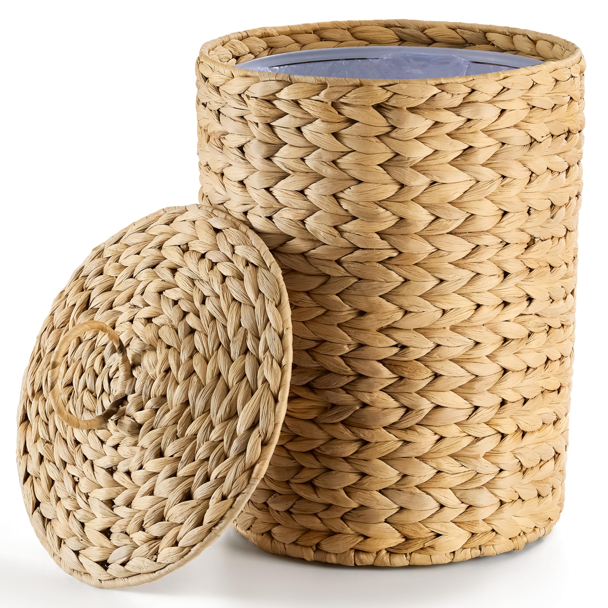 BLUEWEST 4.5 Gallons Wicker Trash Can with Lid, Handwoven Rattan Trash Can, Woven Decorative Wastebasket, Wicker Waste Basket with Removable Plastic Inner Bin for Bathroom, Bedroom, Office, or Kitchen