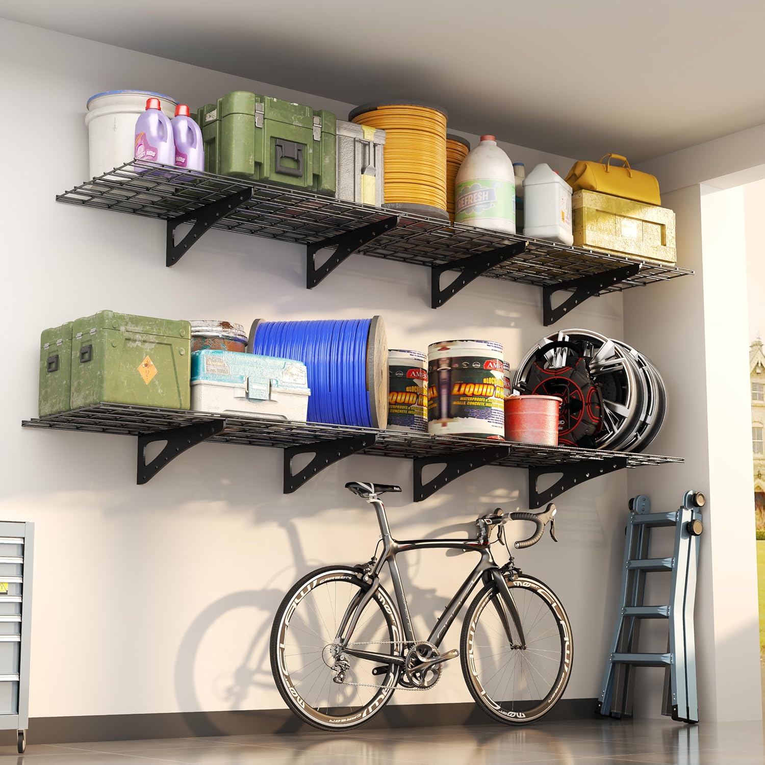 Sturdy Garage Wall Shelving by [Brand Name] - Heavy Duty 2-Pack Storage Rack | 70.86” x 23.6” | Black