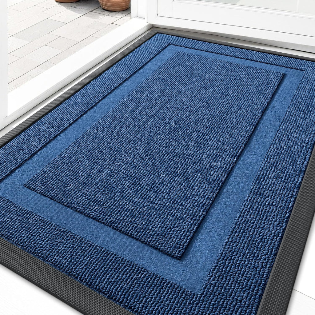 OLANLY Waterproof Front Door Mat - All-Season Natural Rubber Doormat | Easy Clean, Low Profile, 33x21, Navy Blue