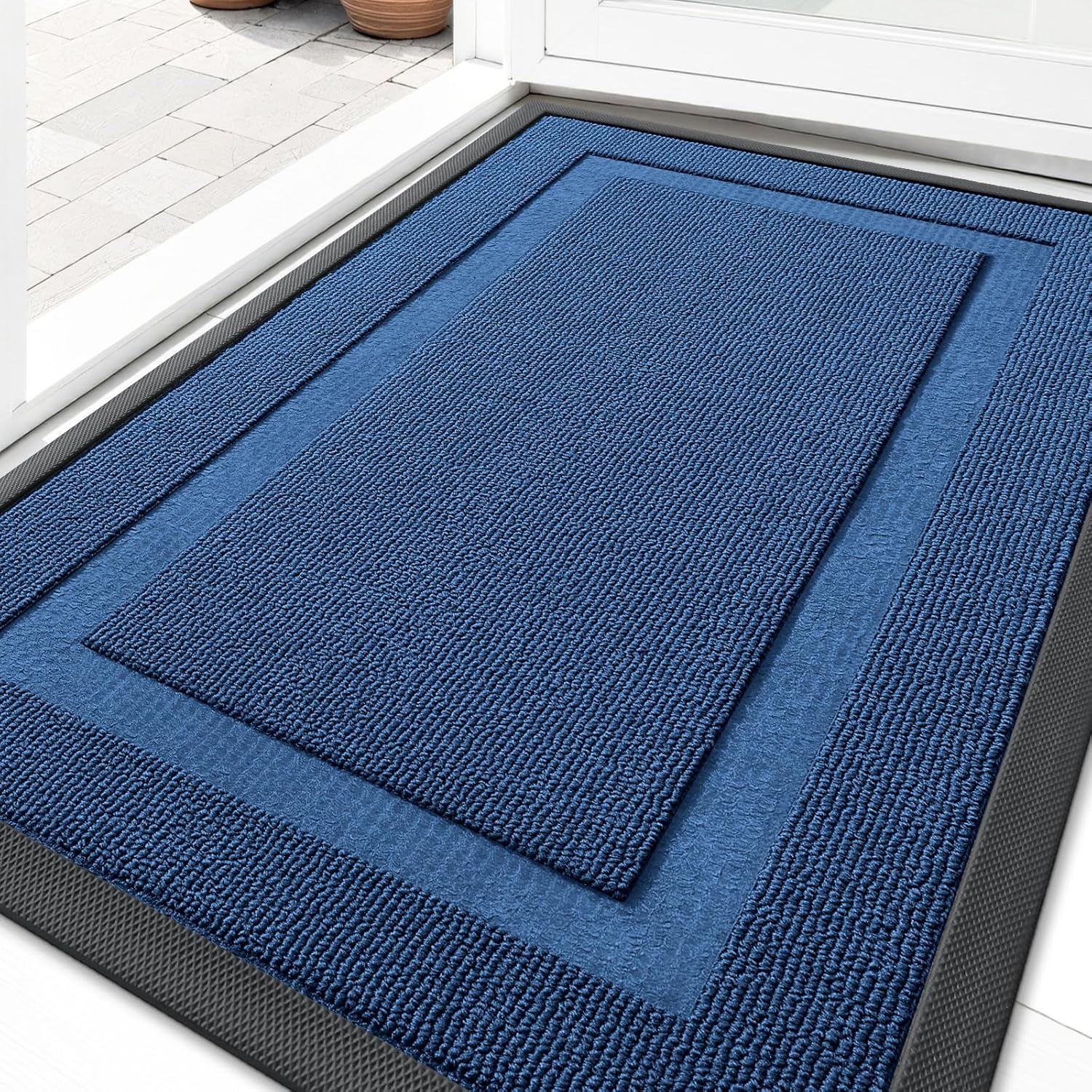 OLANLY Waterproof Front Door Mat - All-Season Natural Rubber Doormat | Easy Clean, Low Profile, 33x21, Navy Blue