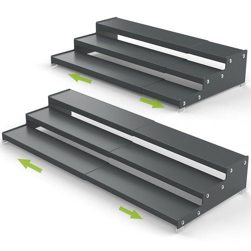 Jojocross Spice Rack Organizer for Cabinet, 3 Tier Expandable Spices Storage, Great for Kitchen Cabinets, Cupboard,Pantry and Countertop More(Gun-Gray, 2 PACKS/GUN-GRAY)