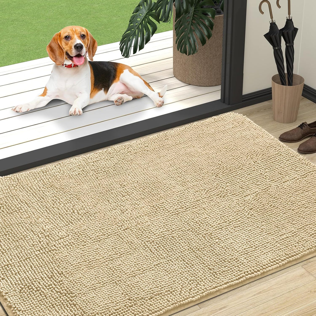 OLANLY Dog Door Mat - Absorbent Non-Slip Chenille Mat for Muddy Paws | 47x32 Inches, Quick Dry