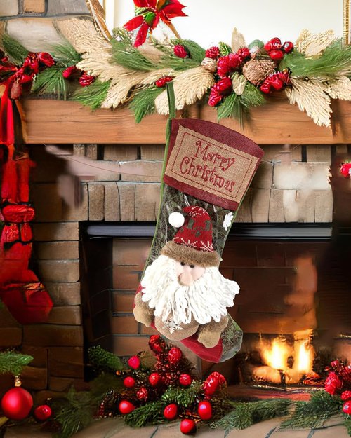 iStatue Christmas Stockings - 18'' Tall Plush Santa Claus Ornaments | Personalized Xmas Gift Bag