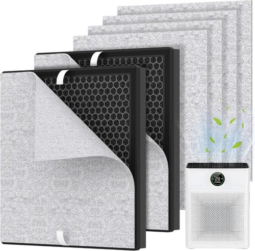 Mooka PR1 Replacement Filter - Premium Air Purifier Filter for Large Rooms up to 2200 sq.ft | 2 Packs with 4 Washable Pre-Filters for Pet Dander and Hair