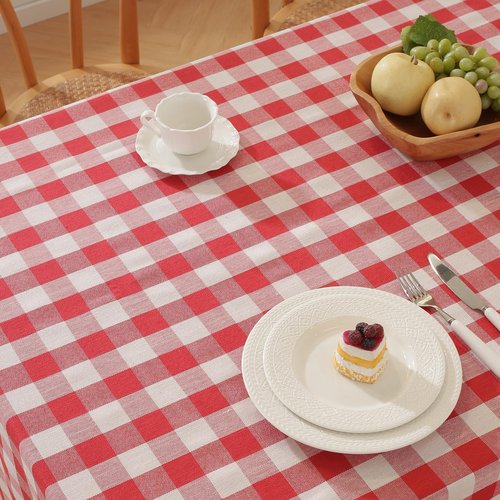 Alsoo Gingham Tablecloth Square Table Cloth Heavy Duty Cotton Checkered Table Cover Buffalo Plaid Tablecloths for Spring Picnic Kitchen Dining, Red and White,60 * 60 inch