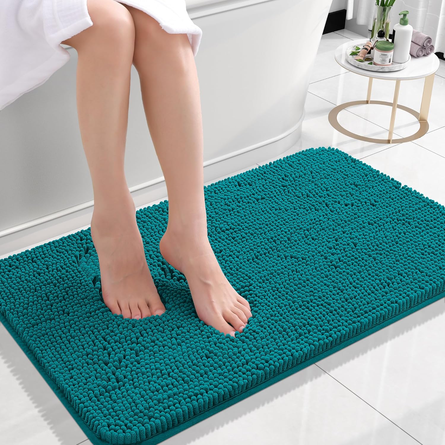 OLANLY Bath Rugs - Extra Soft Chenille, Quick Dry & Absorbent | 24x16 Deep Lake, Machine Washable