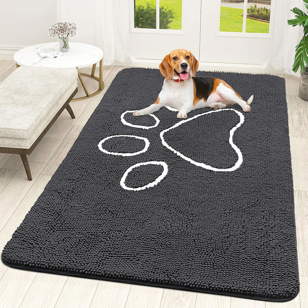 OLANLY Dog Door Mat - Absorbent Non-Slip Mud Mat for Paws | Quick Dry Chenille, Dark Grey, 70x46