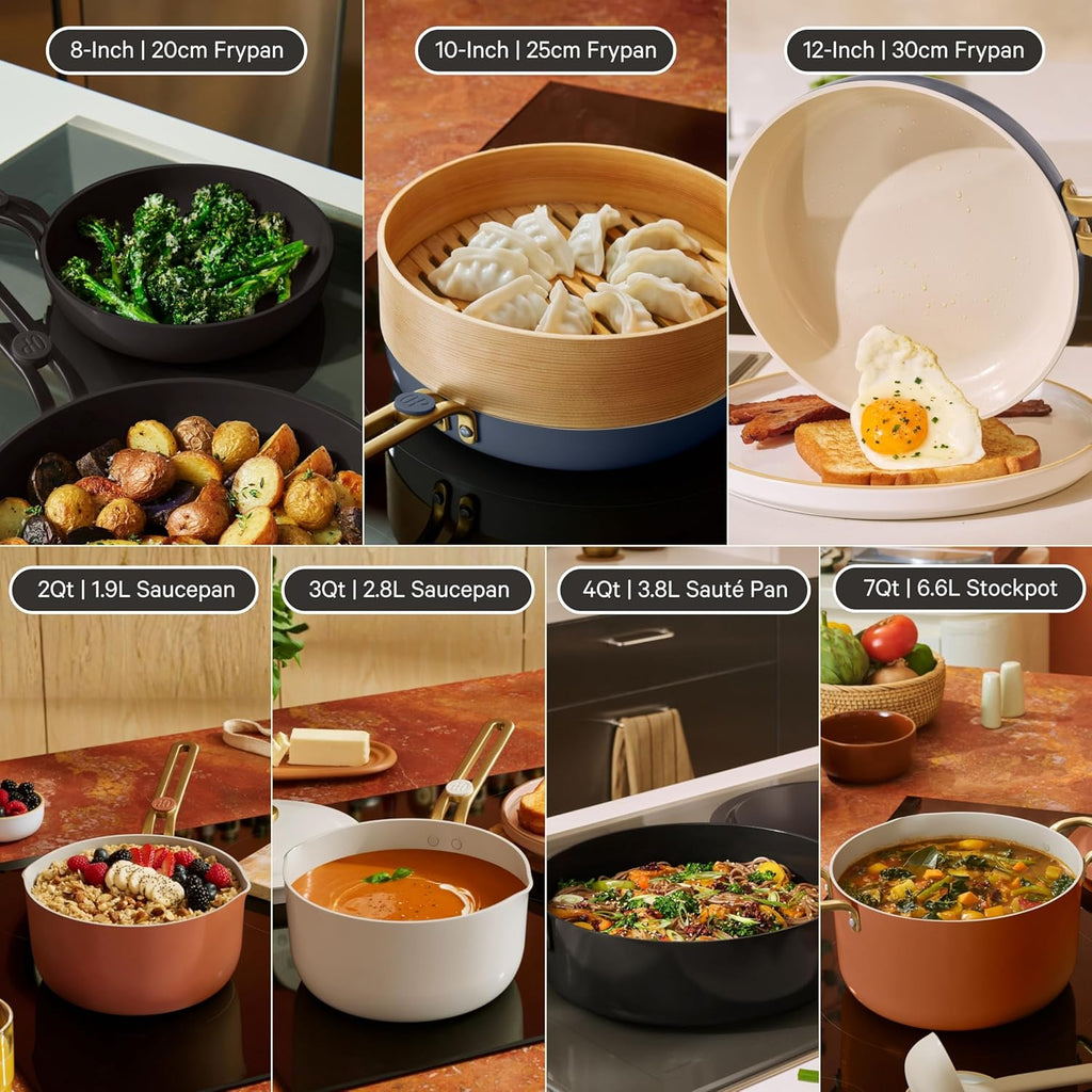 Our Place 17-Piece Complete Cookware Set - Nonstick Ceramic Fry Pans, Saucepans & More | Oven Safe to 450°F | Blue Salt