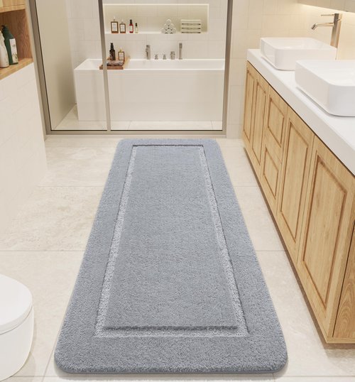 LOCHAS Bathroom Rugs, 24" x 70" Long Bath Rug, Non Slip Washable Bathroom Runner Rug Soft Thick Absorbent Bath Mat for Shower, Shaggy Plush Luxury Large Bath Rug, Grey