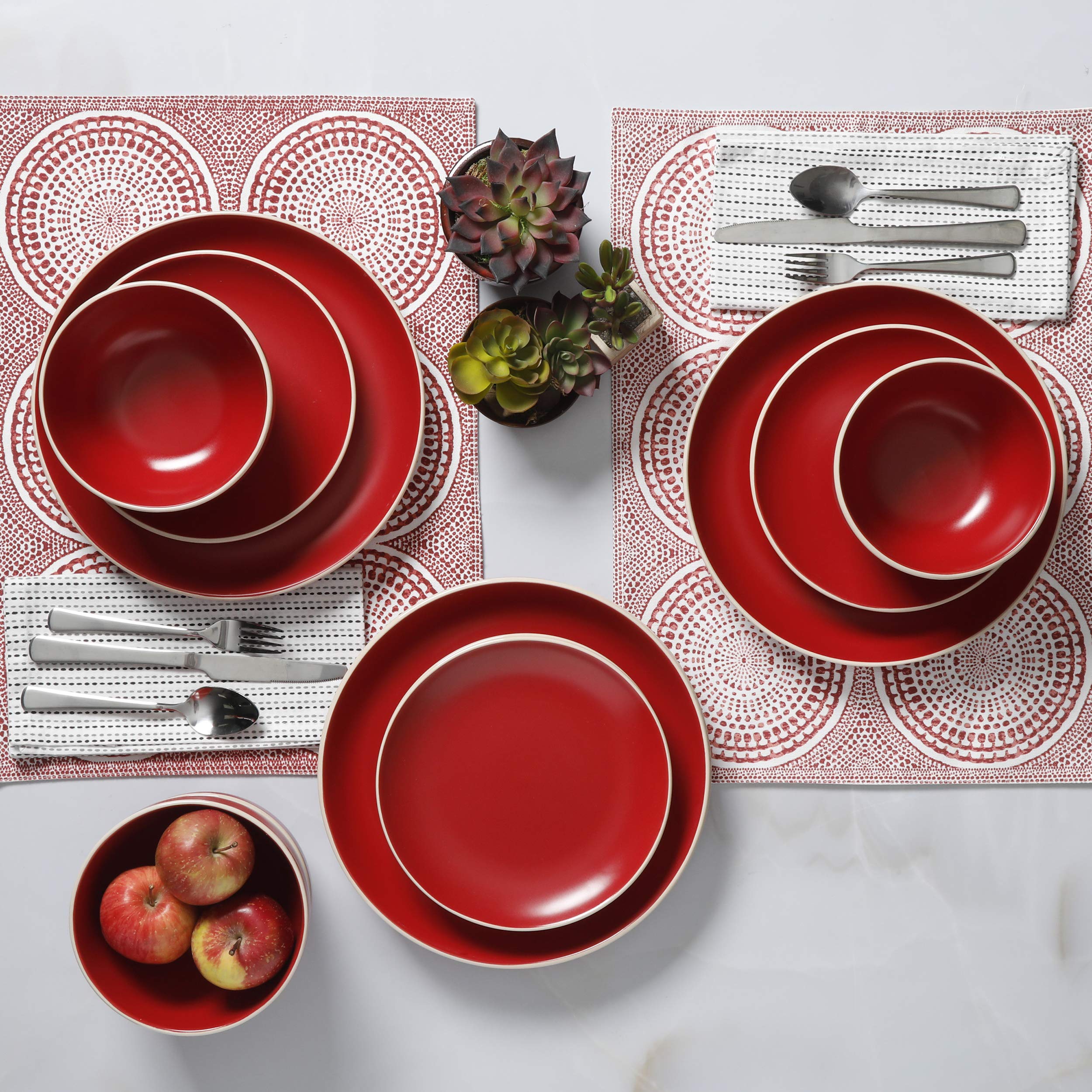 Gibson Home Rockaway 12 Piece Dinnerware, Red Matte