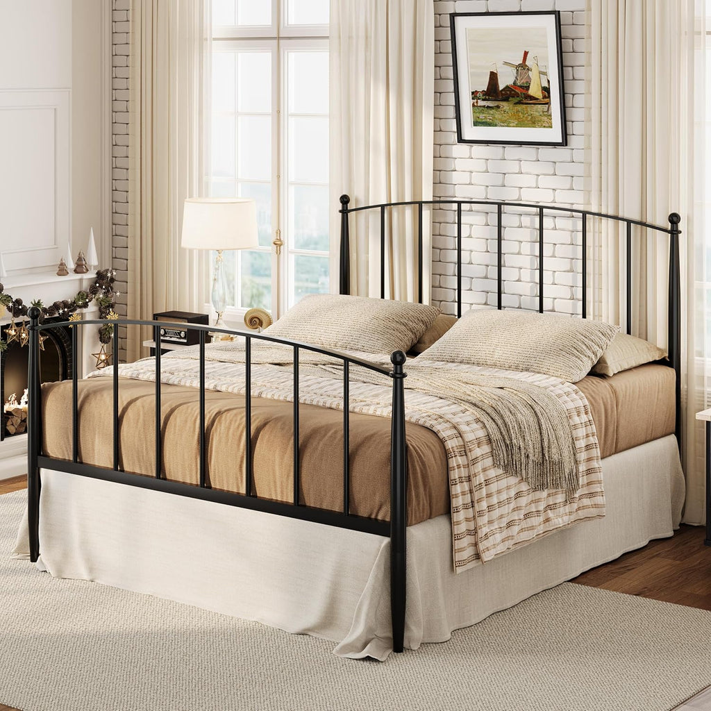SHA CERLIN Queen Bed Frame - Metal Platform Design with Victorian Iron Headboard & Footboard | Easy Assembly, Black