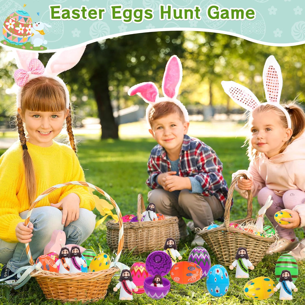Regine Switzerland Easter Basket Stuffers - 60 PCS Colorful Eggs & Jesus Figurines for Kids' Parties