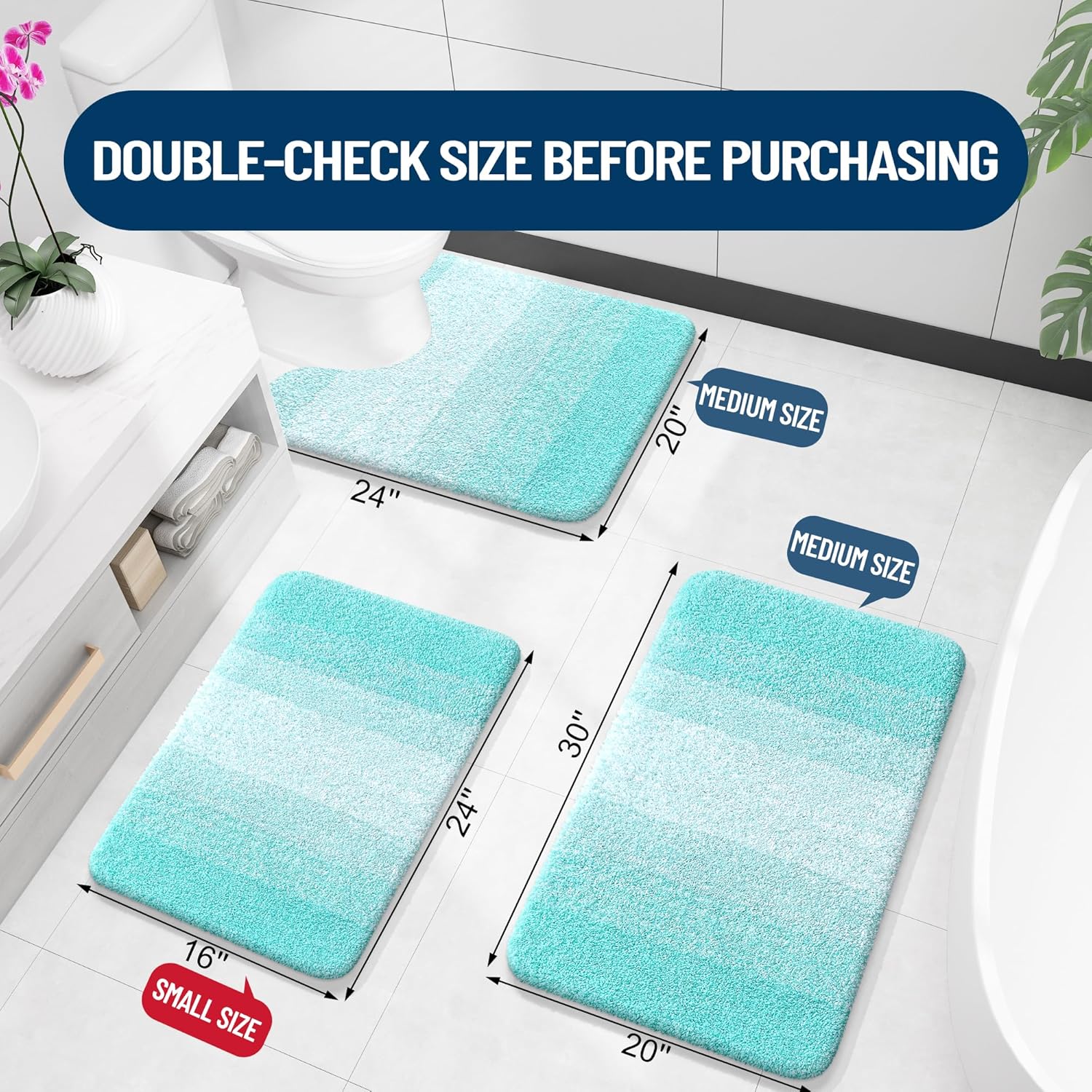 OLANLY Large Bathroom Rugs - Extra Soft Microfiber Mat, Quick Dry & Machine Washable, 44x32, Teal