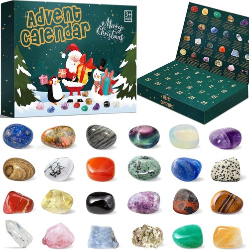 Crystal Advent Calendar 2025 - 24 Unique Crystals & Gemstones for Kids and Adults | Perfect Holiday Gift