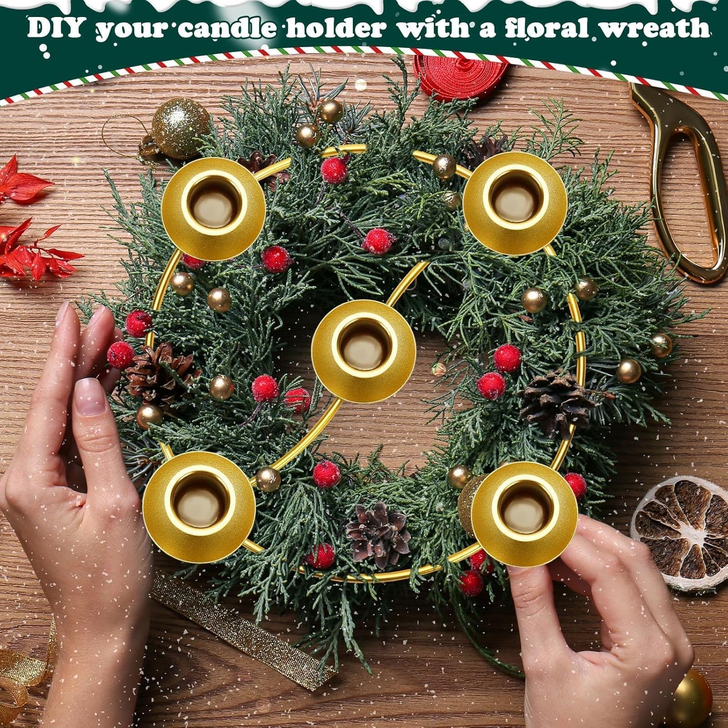 Regine Switzerland 2-Pack Christmas Advent Wreath Candle Holder - Gold Metal Rings for Holiday Decor