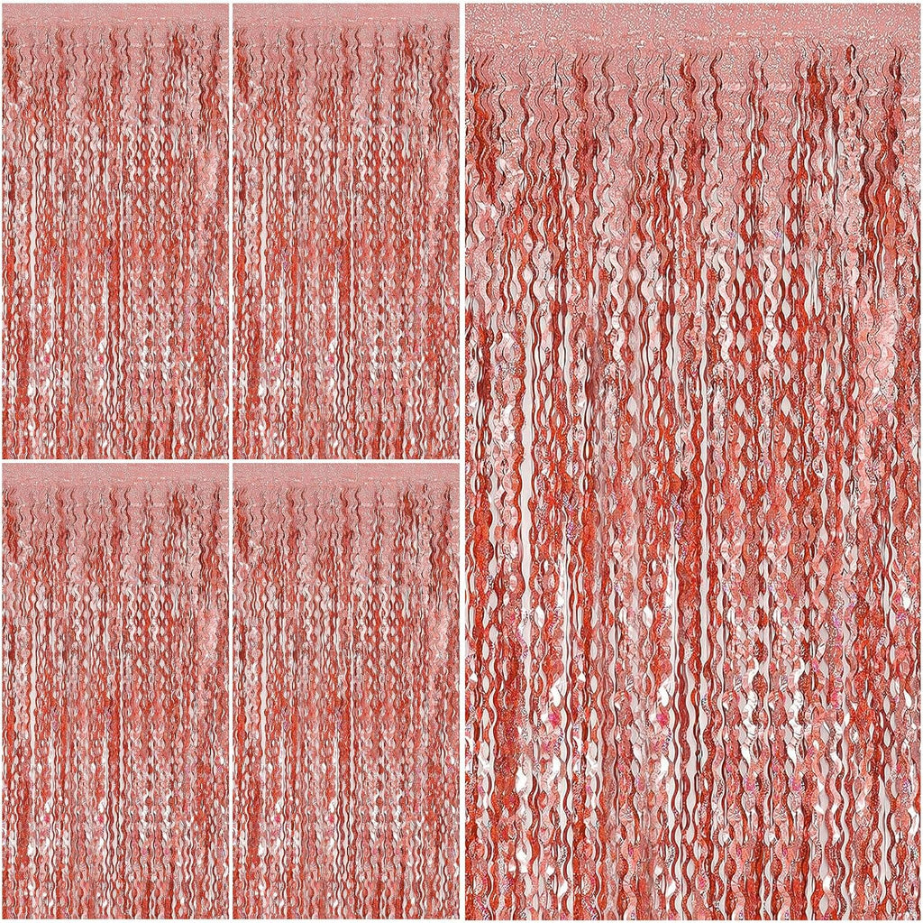Rose Gold Tinsel Foil Fringe Curtains - Sparkling Wavy Backdrop for Parties & Events