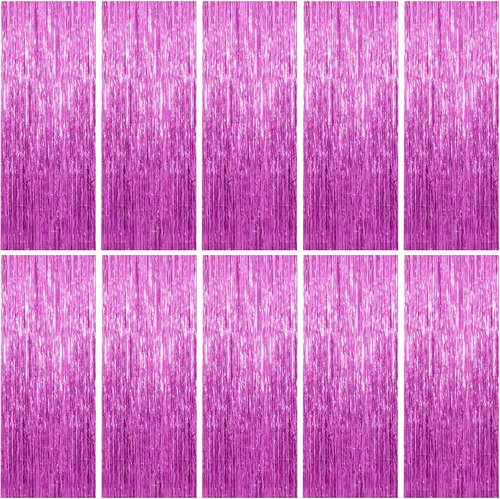 Foil Curtain Backdrop - 10 Pack Metallic Tinsel Fringe Curtains for Party Decorations | Photo Booth Props