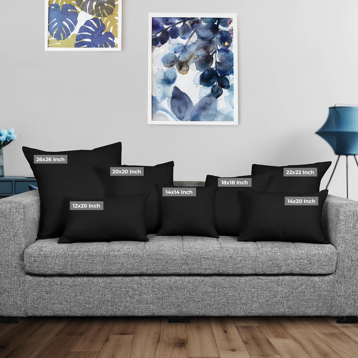Utopia Bedding 12x20 Pillow Inserts - Set of 2 Black Decorative Throw Pillows for Sofa & Couch - Soft & Supportive Cushions