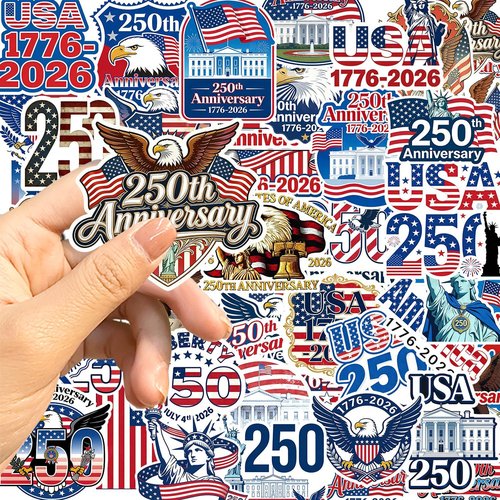 250th Anniversary Stickers - 50 Waterproof Vinyl Decals for Laptop, Water Bottle, Phone & Car