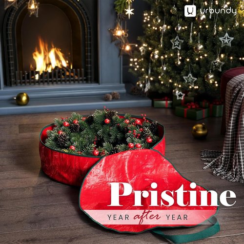 Heavy Duty Wreath Storage Bag | 24-Inch Waterproof Red Container for Year-Round Wreaths