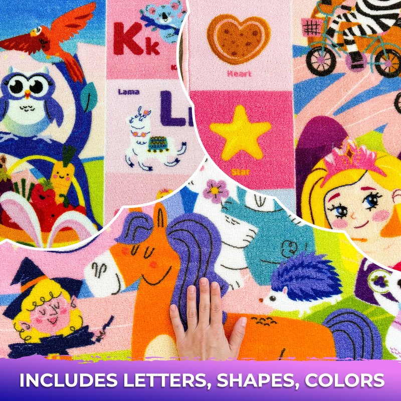 QUOKKA Small Classroom Girl Rug for Kids - 60x41 ABC Rugs for Playroom - Bedroom Alphabet Learning Area Rug - Girls Toddler Rugs Boys and Girls - Kids Room Carpet