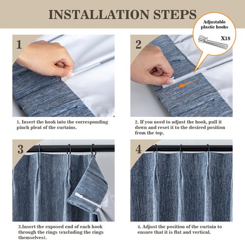 MYSKY HOME Dusty Blue Blackout Curtains 84 inches Long Pinch Pleated Curtains for Living Room Bedroom 100% Room Darkening Black Out Window Drapes with Hooks Back Tab, 40" Wide per Panel, 2 Pieces