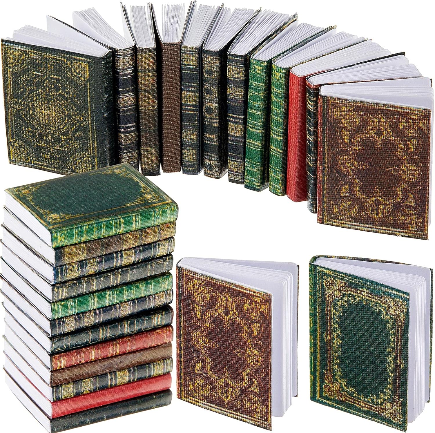 Skylety Miniature Dollhouse Books - 24 Assorted Classic Style Accessories for 1:12 Scale Decor