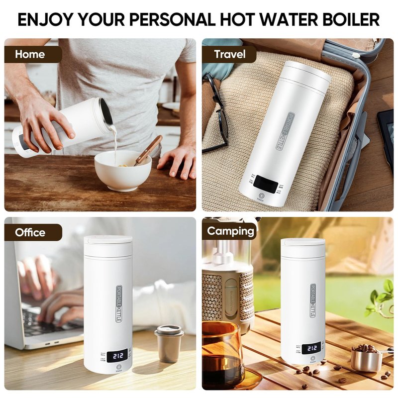 Portable Electric Kettle, Travel Tea Kettle, Small Hot Water Boiler Coffee Heater 450ML, 316 Stainless Steel, 4 Temperature Settings with Fast Boiling Water Auto Shut-off Boil Dry Protection (White)